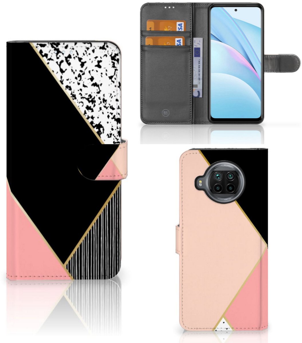 Xiaomi Mi 10T Lite Book Case Zwart Roze Vormen