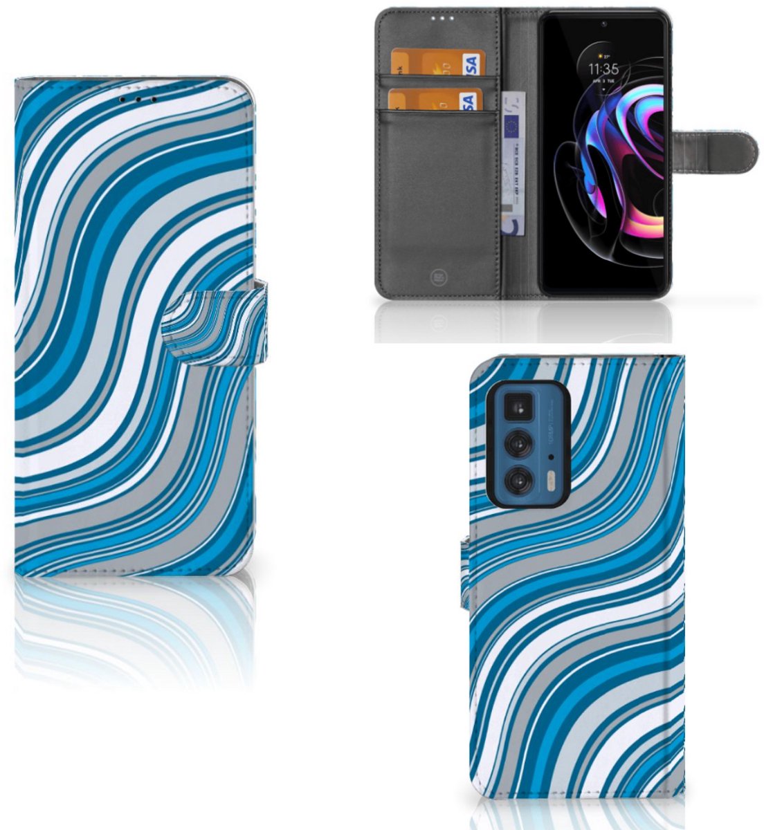 Book Case voor Motorola Edge 20 Pro Telefoon Hoesje Waves Blue