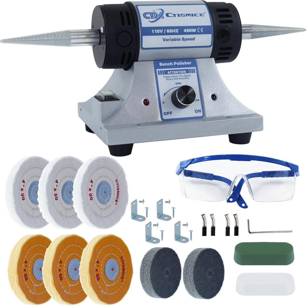 Sieradenbank Polijstmachine - Tafel Polijstmachine - Metaal Polijsten - Instelbare Snelheid - 450 Watt