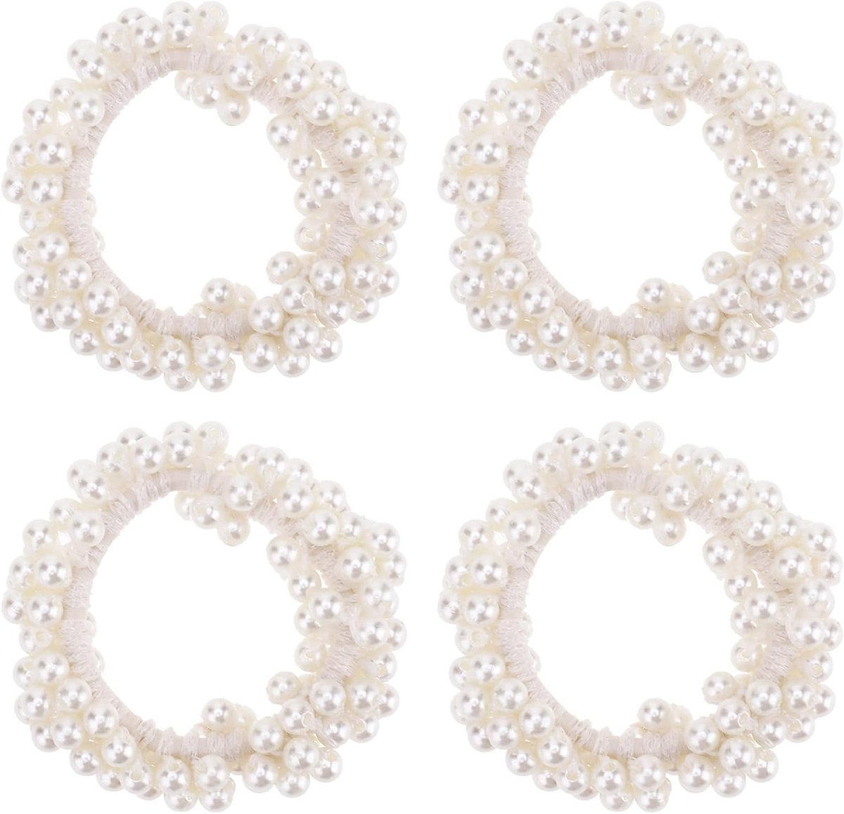 Set van 4 Parelscrunchies in Wit - Elastische Haarbanden voor Vrouwen en Meisjes, Haaraccessoires voor Diverse Stijlen
