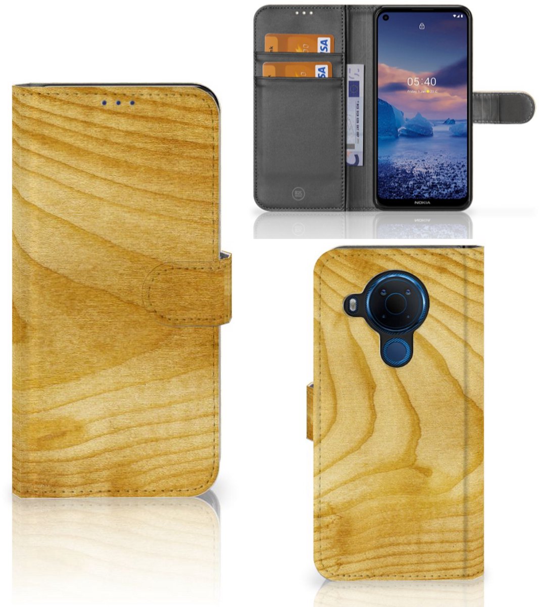 Nokia 5.4 Book Style Case Licht Hout