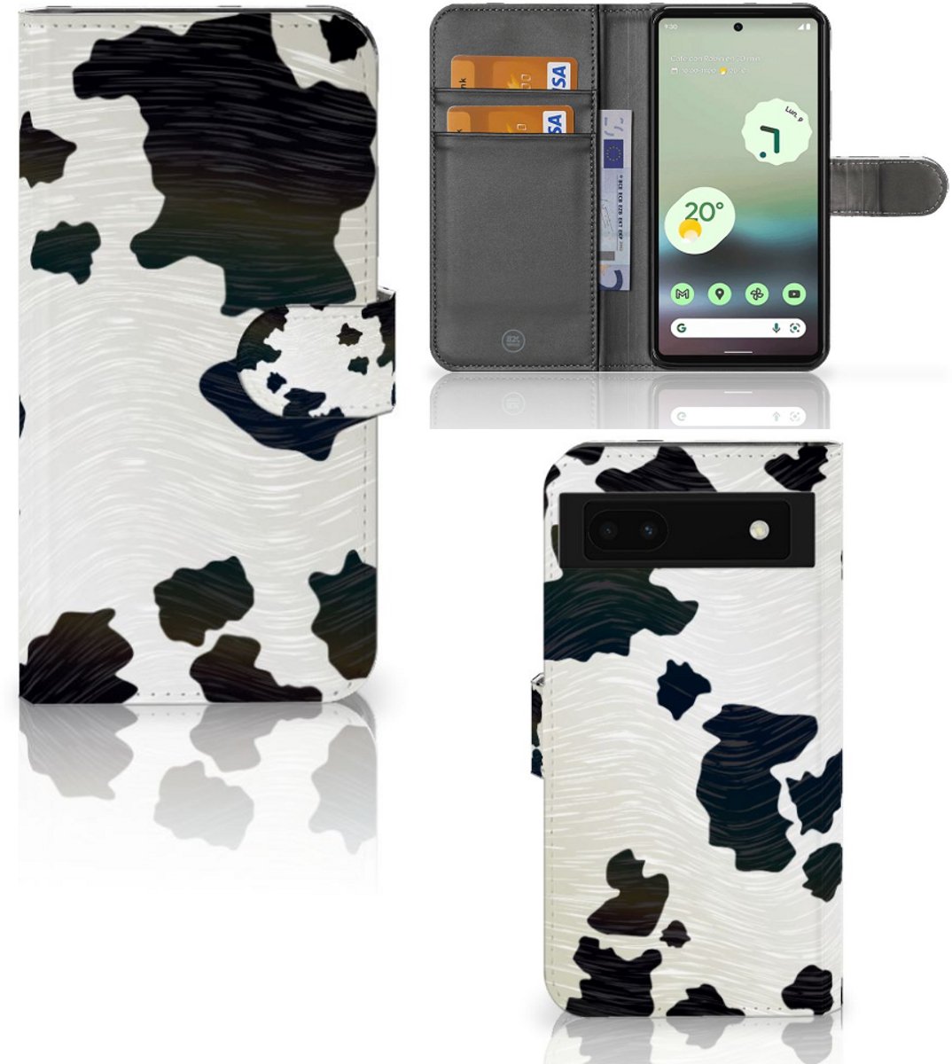 Google Pixel 6A Telefoonhoesje met Pasjes Koeienvlekken
