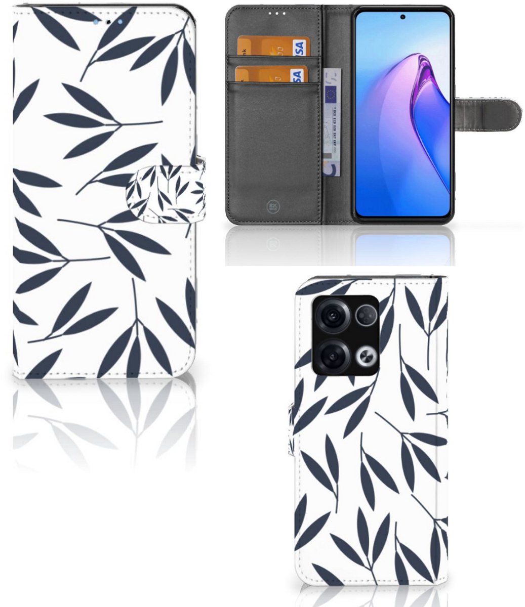 Boekhoesje voor OPPO Reno8 Pro Hoesje Leaves Blue