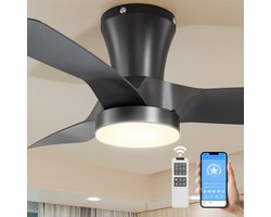 Epochglo Plafondventilator met Verlichting Klein (30"), Stille DC Motor & APP/Afstandsbediening, 22W LED Lamp Dimbaar 3000K-6000K, 6 Standen & Timer, Zomer- en Winterstand voor Slaapkamer, Eetkamer, Woonkamer, Zwart