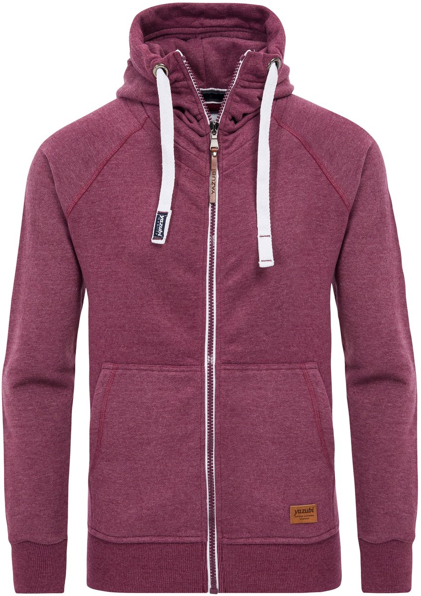 Yazubi Heren Hoodie Jacob – Regular Fit – Katoenmix Stretch – Wijnrood – Rits & Kap