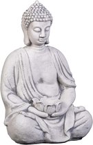 Boeddha met schaal - Stenen figuur - Tuindecoratie buiten - Vorstbestendig gegoten steen - 40 cm hoog - Grijs