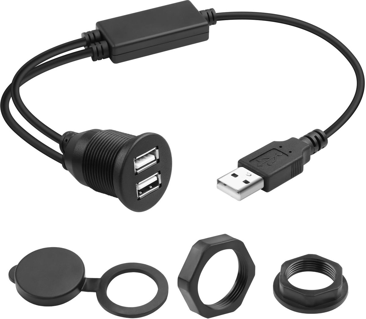 QIANRENON USB 1 naar 2 Adapter voor Auto, Motor en Boot - USB 2.0 met Kort Snoer