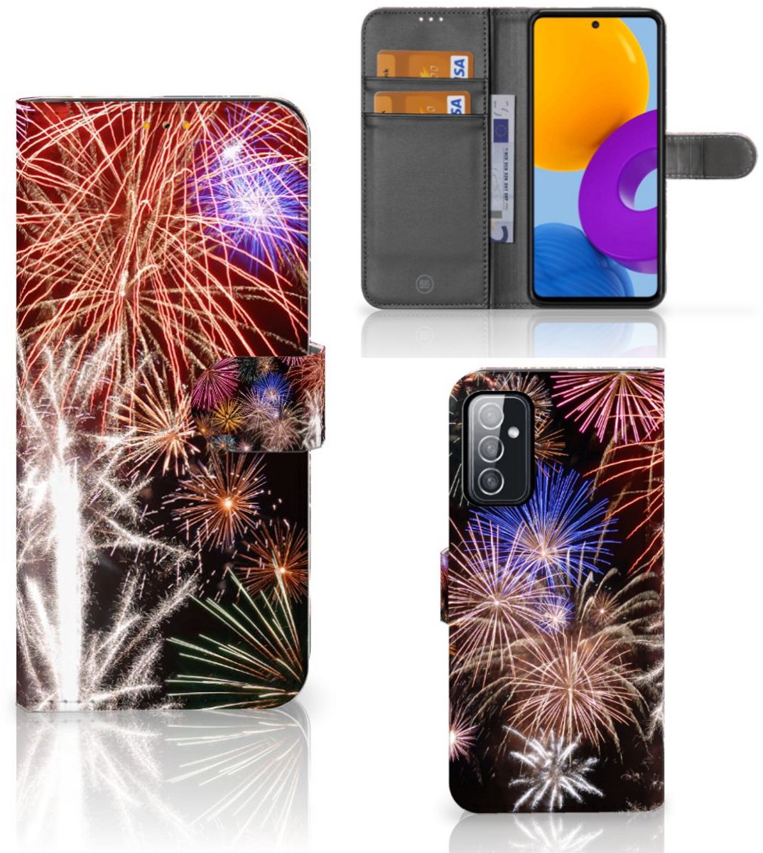 Samsung Galaxy M52 Wallet Case met Pasjes Vuurwerk