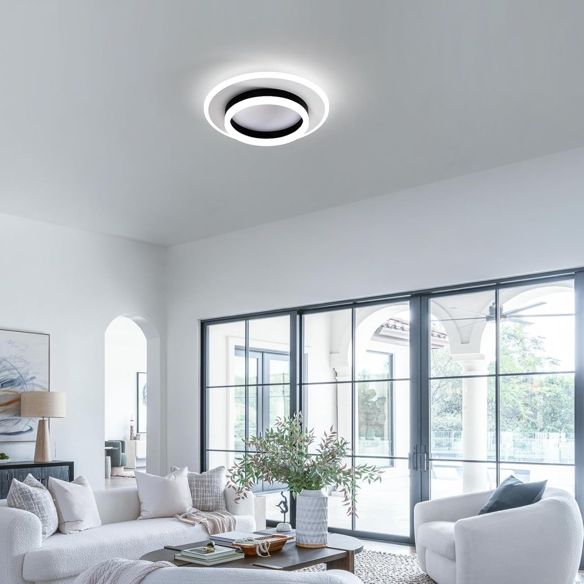 Haobosic - Ronde Acryl Plafondlamp - Zwart & Wit - 28W LED - 6500K Koud Wit