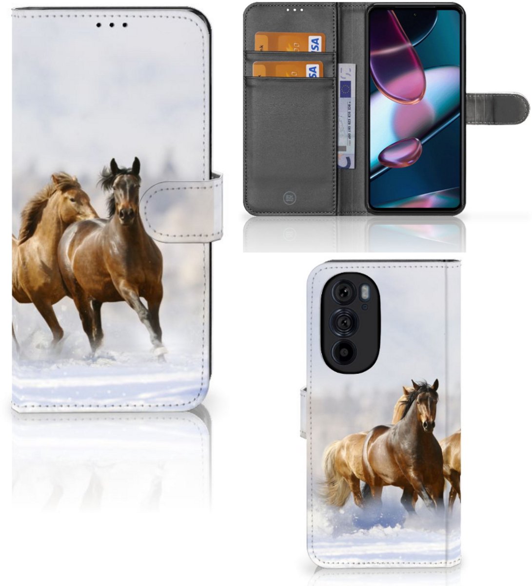 Motorola Edge 30 Pro Telefoonhoesje met Pasjes Paarden