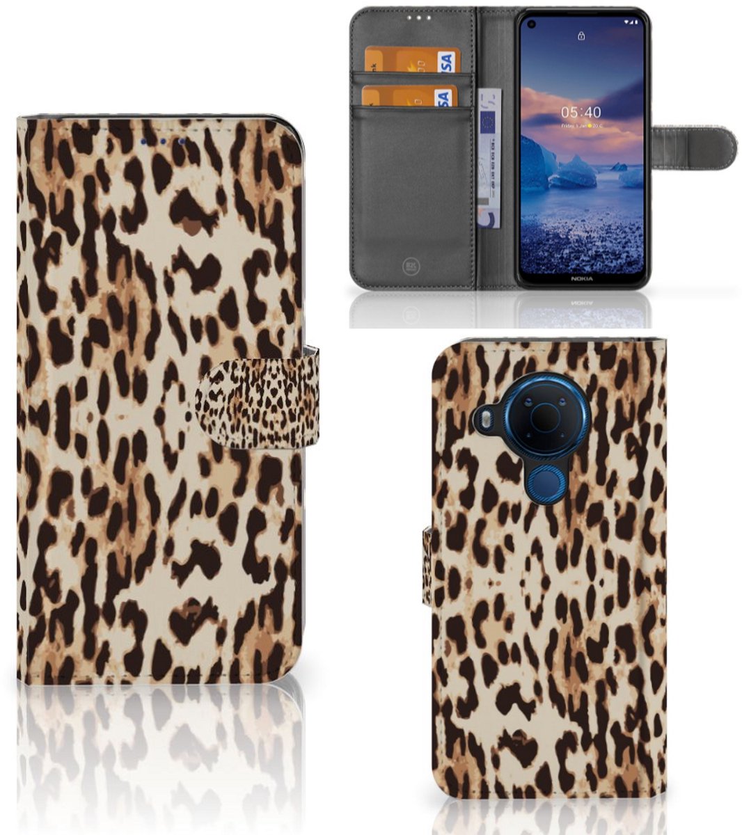 Nokia 5.4 Telefoonhoesje met Pasjes Leopard