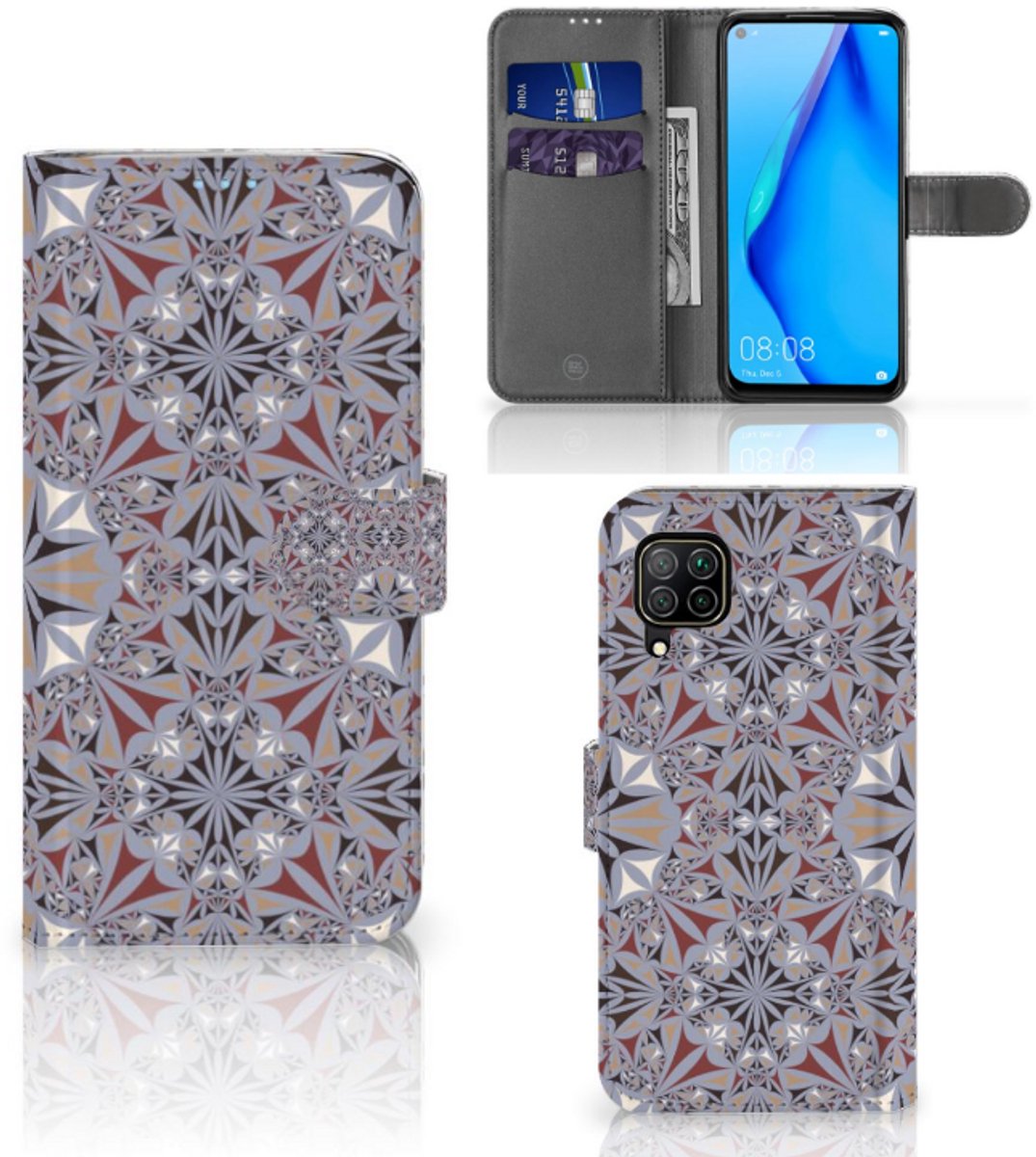 Book Case voor Huawei P40 Lite Bookcase Flower Tiles