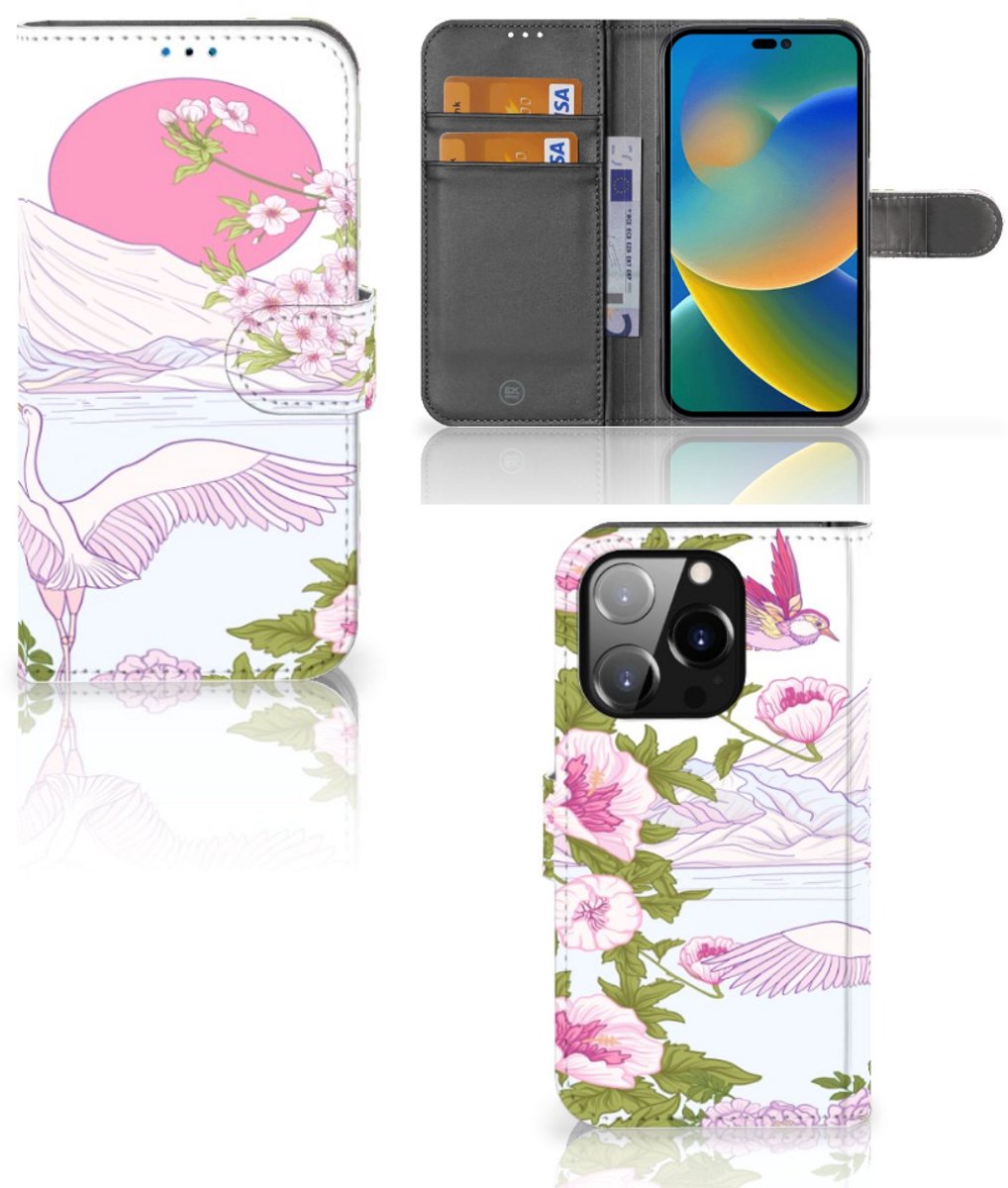 Boekhoesje voor iPhone 14 Pro Telefoonhoesje met Pasjes Bird Standing