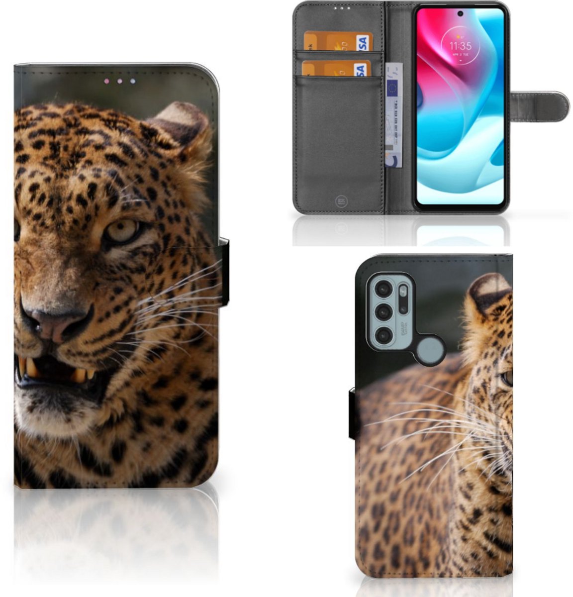 Motorola Moto G60s Telefoonhoesje met Pasjes Luipaard