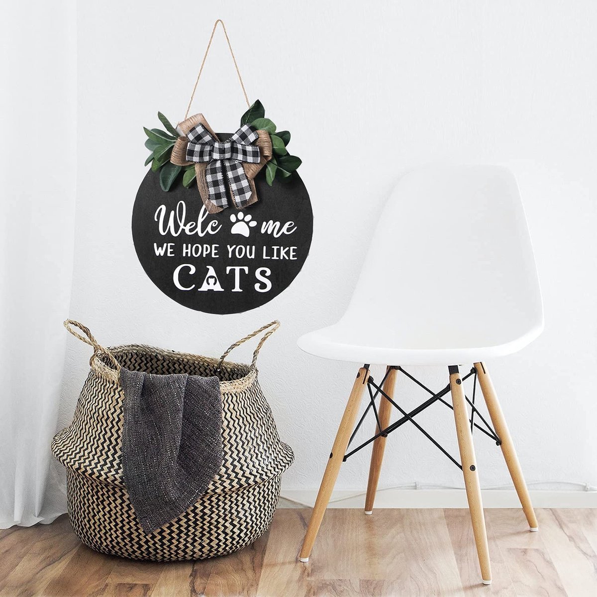 ONF3 - Welkom - Houten Deurhanger - Kattenthema - 30cm - Decoratie voor Huis en Feestdagen - Perfect voor Kattenliefhebbers