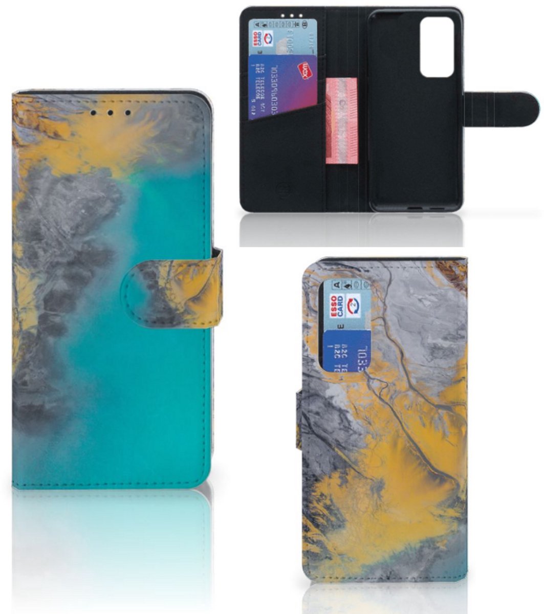 Huawei P40 Bookcase Marble Blue Gold