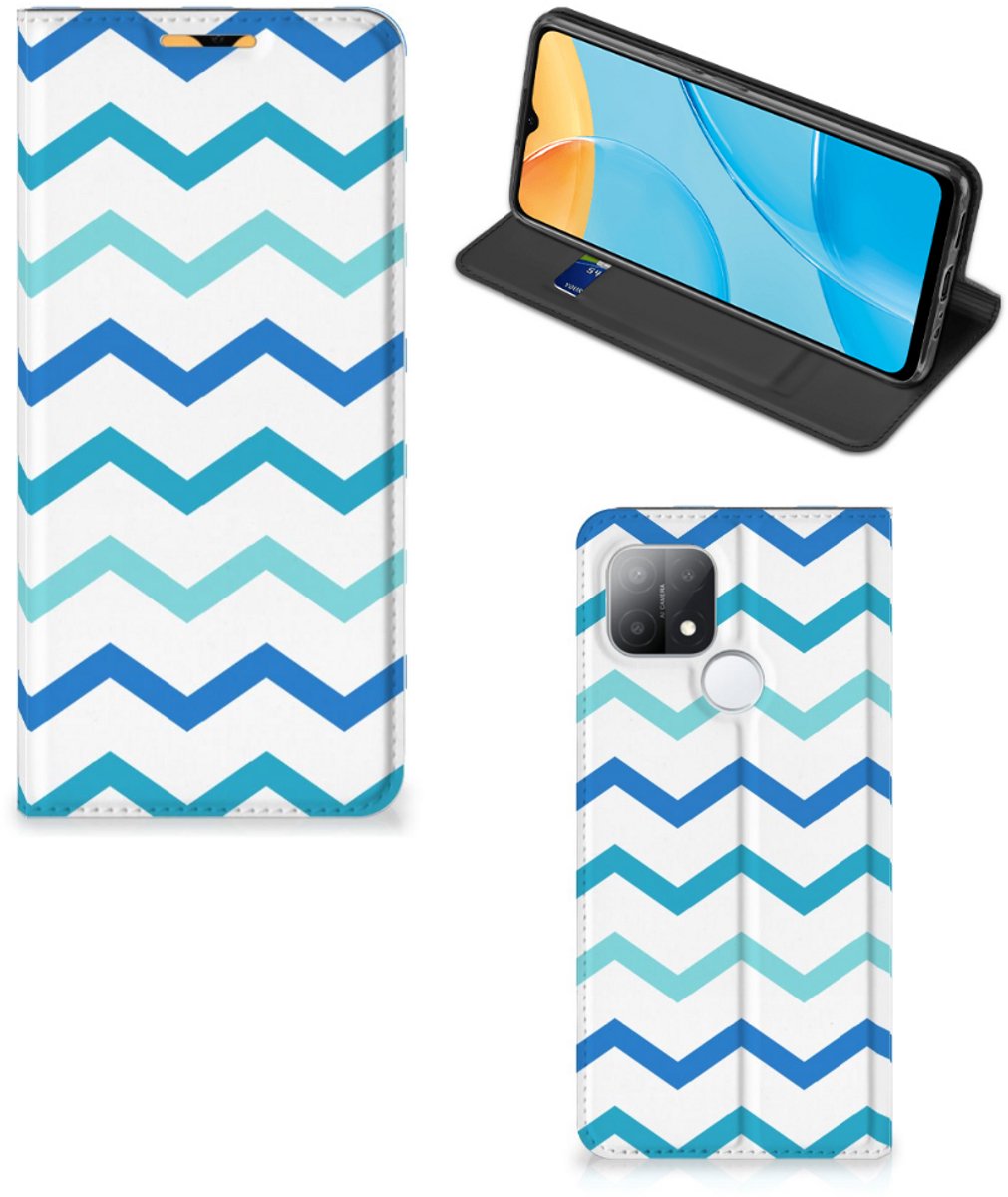 OPPO A15 Hoesje met Magneet Zigzag Blauw