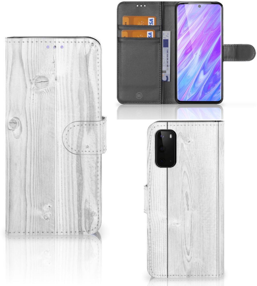 Samsung Galaxy S20 Book Style Case White Wood