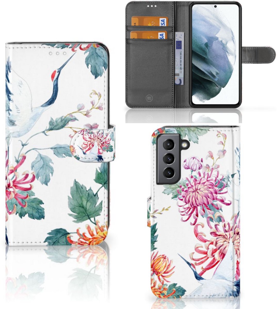 Samsung Galaxy S21 FE Telefoonhoesje met Pasjes Bird Flowers