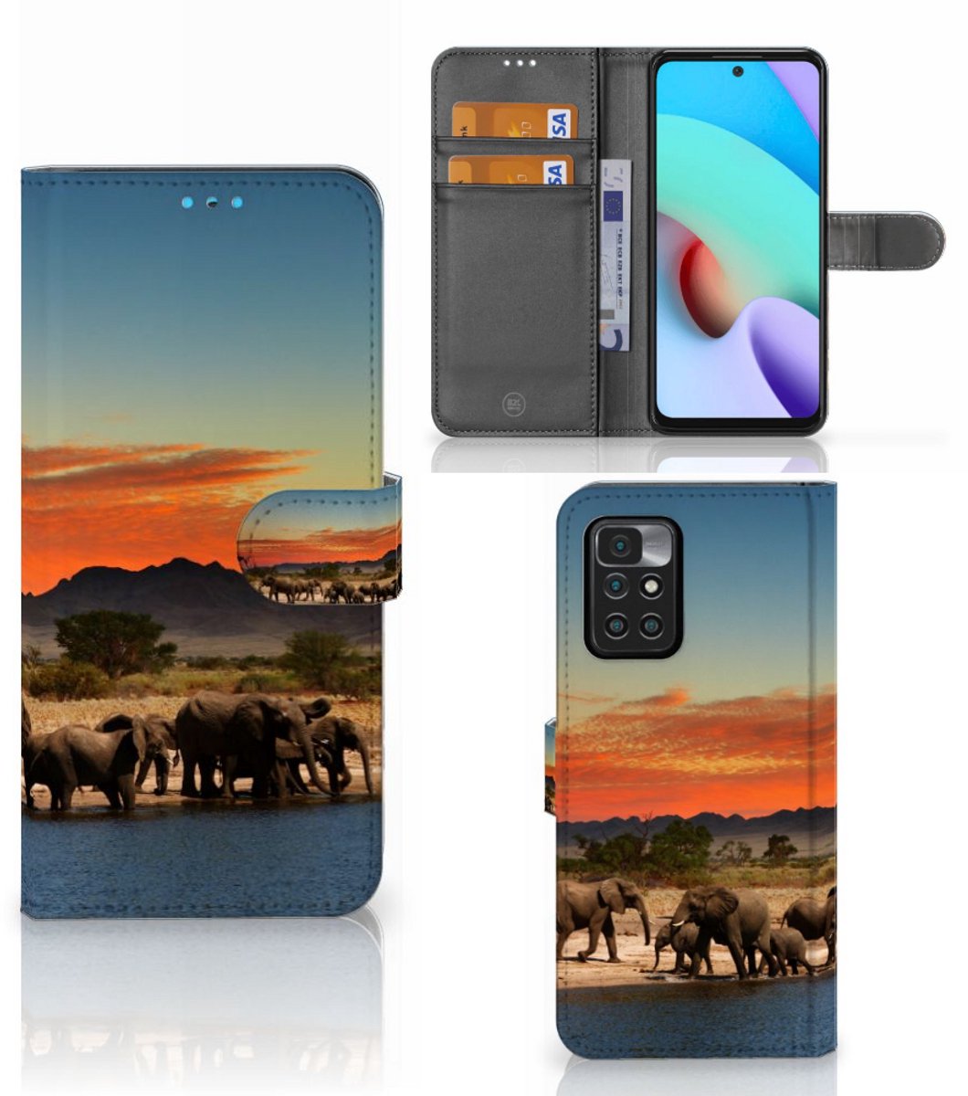 Xiaomi Redmi 10 Telefoonhoesje met Pasjes Olifanten