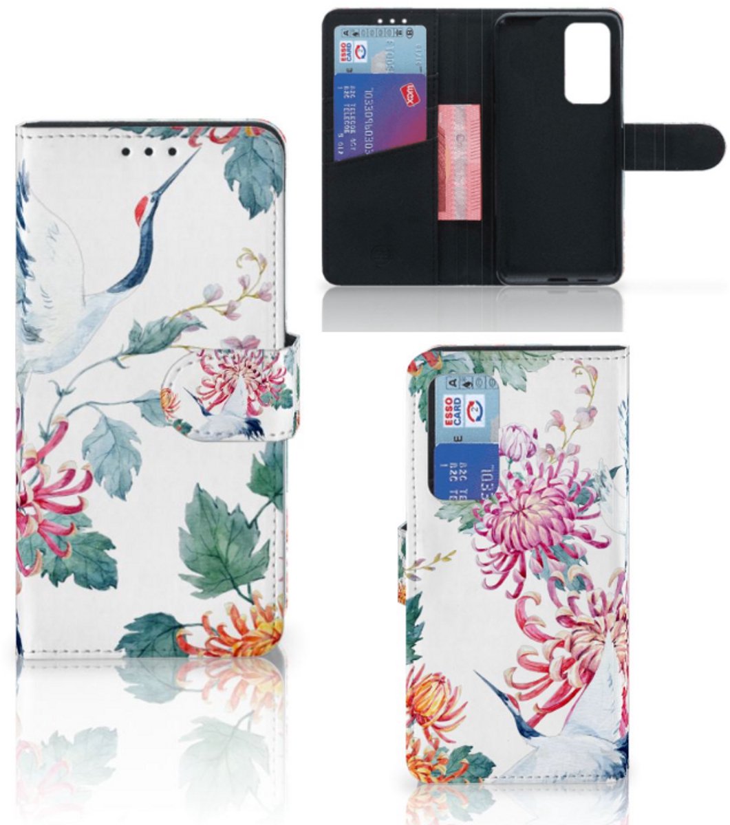 Huawei P40 Telefoonhoesje met Pasjes Bird Flowers