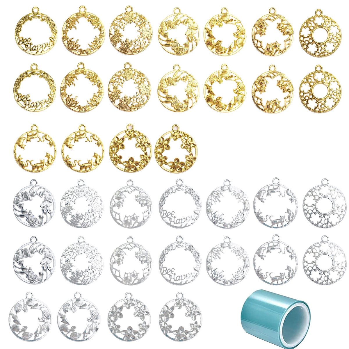 Cosensi - DIY Hangers - Creatieve Resin Accessoires - Mixed Open Bezel - Vijftien Stuks - Kleur: Zilver en Goud - Voor Sieraden - Geschikt voor Knu...