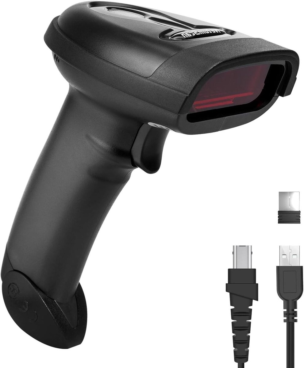 NetumScan Draadloze barcodescanner 2-in-1 (2,4 G draadloos en USB bedraad) Handheld 1D Bar Code Reader USB Oplaadbaar voor Computer Mac Laptop 1698W