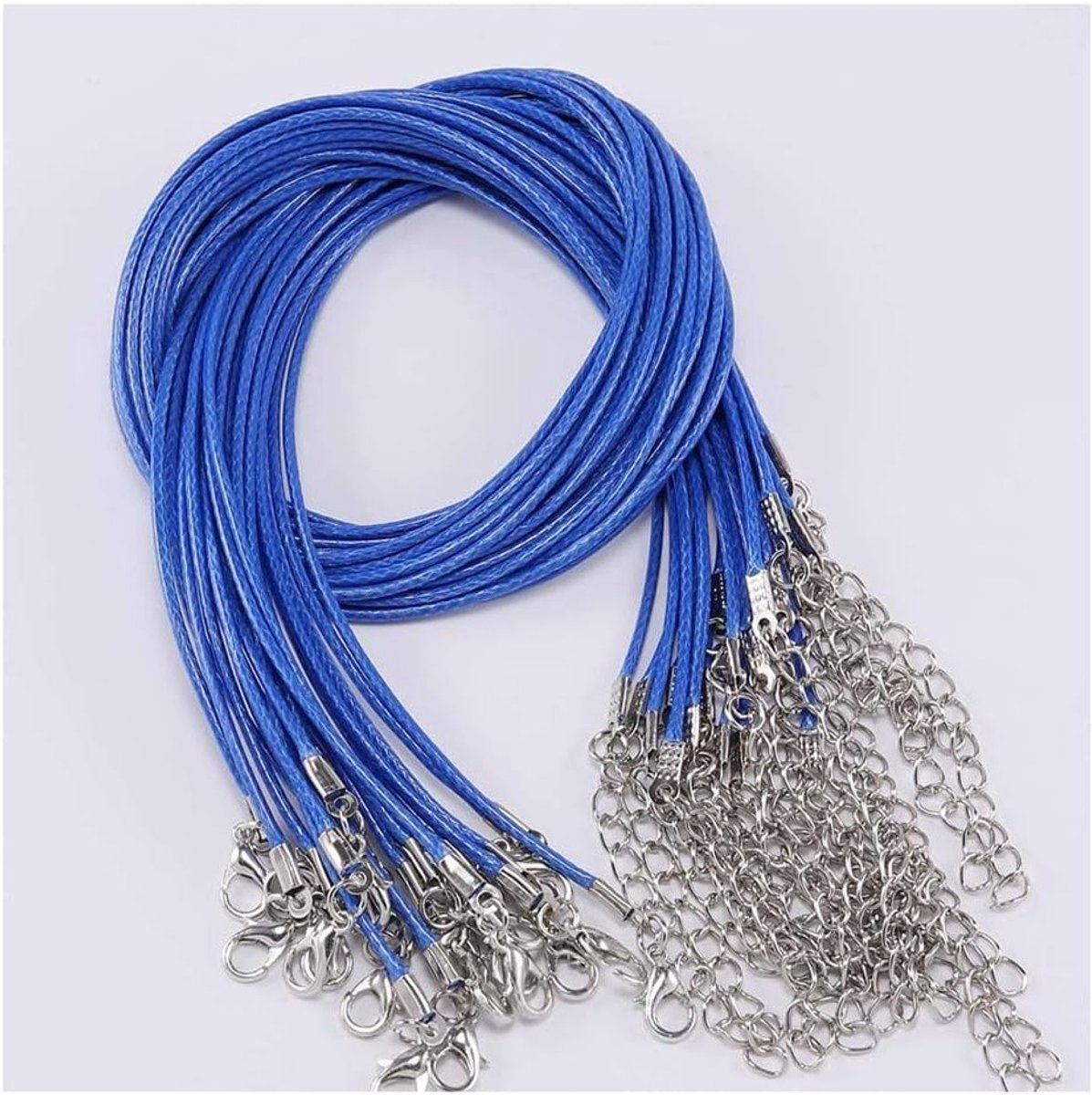 Waxed Leren Koord met Lobster Clasp - 10 Stuks voor DIY Kettingen en Armbanden - Sapphire Blauw 2mm, Perfect voor Sieraden Maken