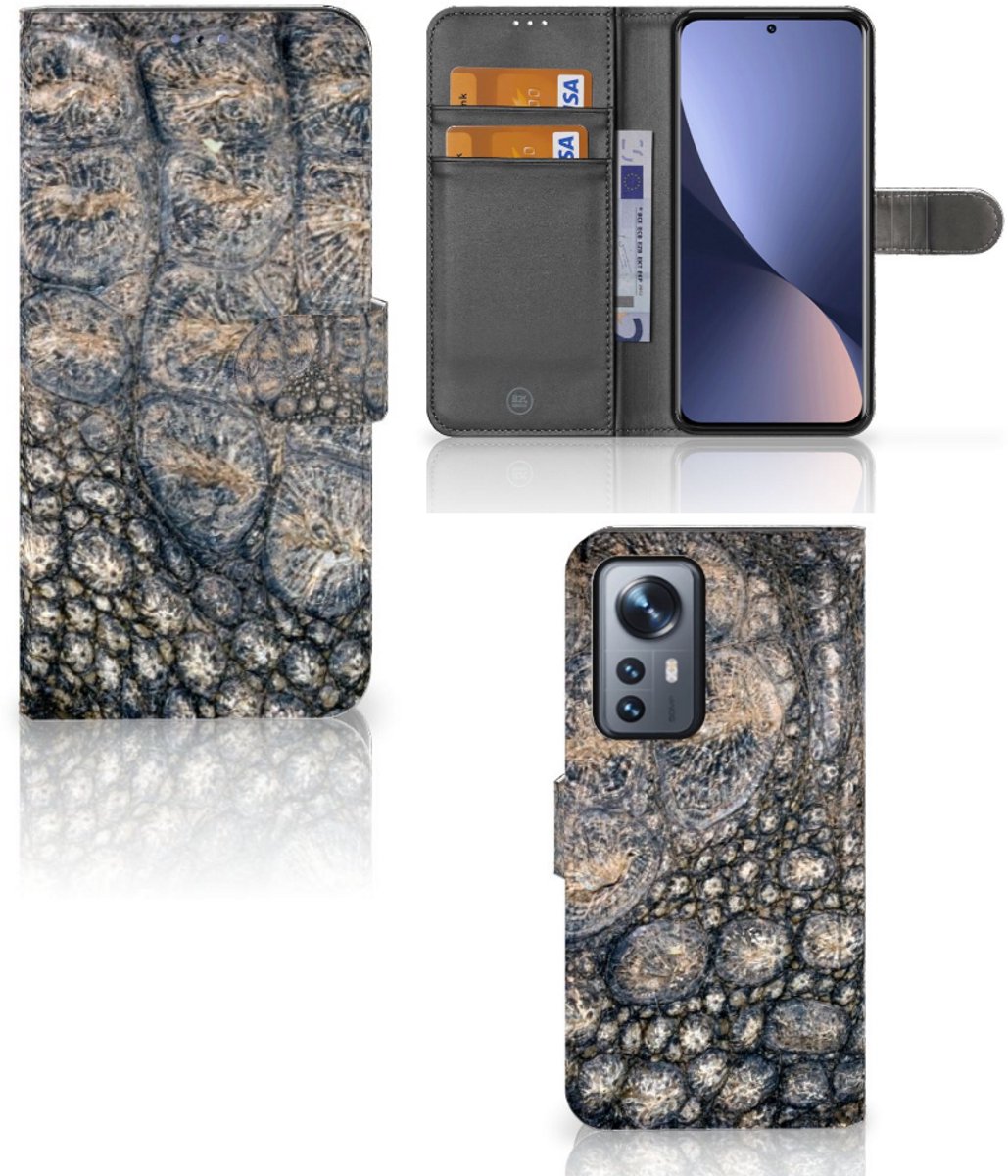 Xiaomi 12 Pro Telefoonhoesje met Pasjes Krokodillenprint