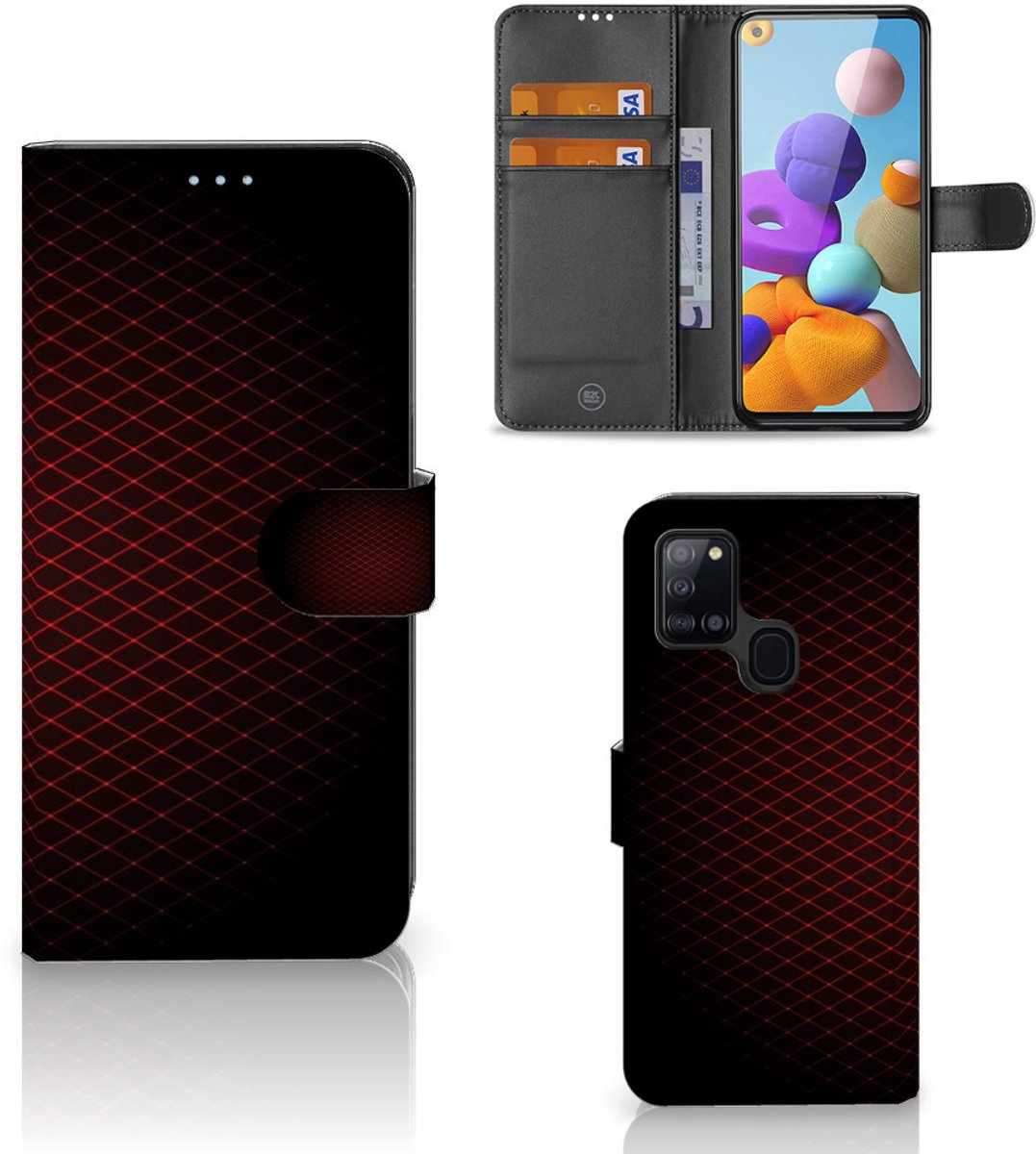 Book Case voor Samsung Galaxy A21s Telefoon Hoesje Geruit Rood