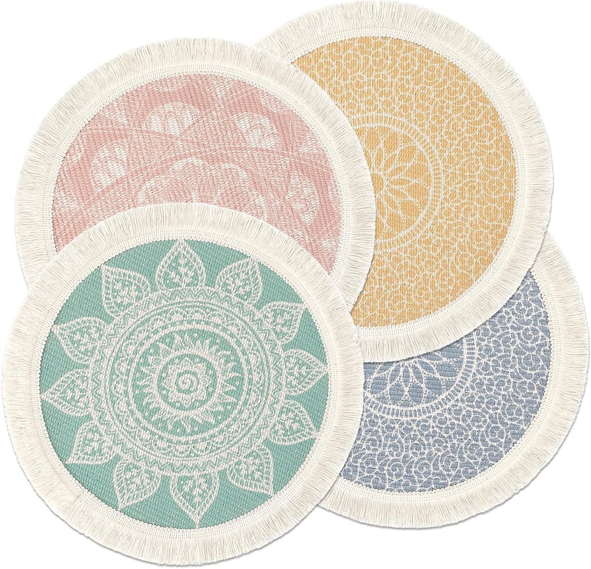 Set van 4 Wasbare Ronde Placematjes, Warmtebestendig, Antislip Katoenen Tafelonderleggers voor Keuken, Lunch, Bruiloft en Decoratie met Bloemenprint