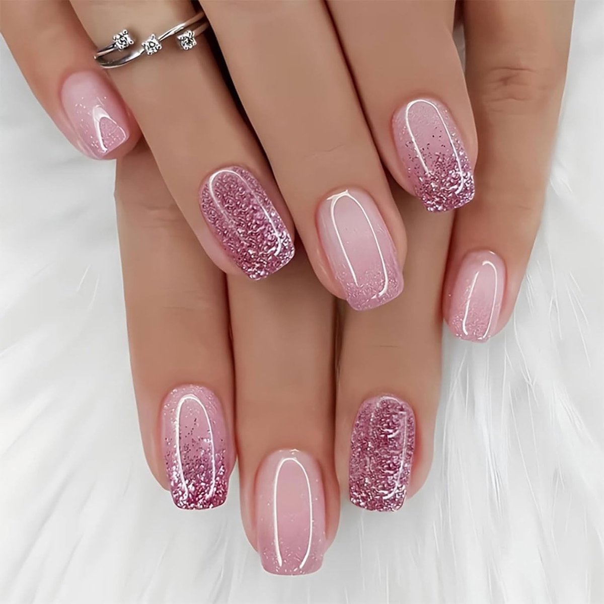 24-delige set press on nails met zelfklevende nagels, dubbele nagelvijl en zachte gel voor een natuurlijke uitstraling