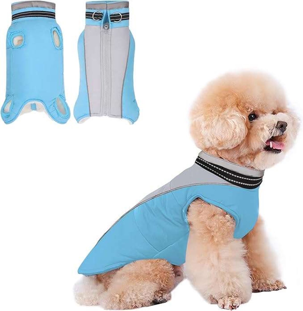 CE Serie - Winterjas voor Hond - XL - Reflecterende Strepen - Niebieski