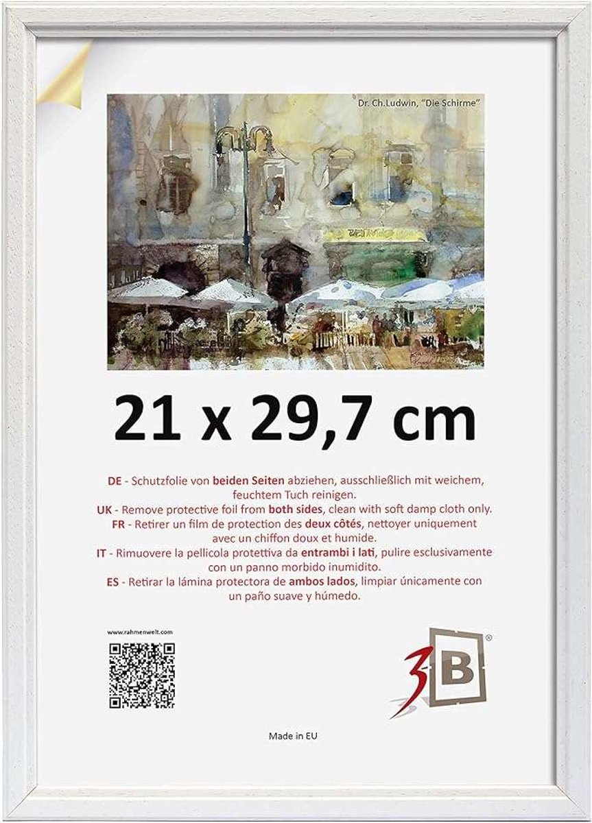 CE Serie - Houten Fotolijst met Glas - 21x29,7 cm - Witte Kleur - Acrylglas