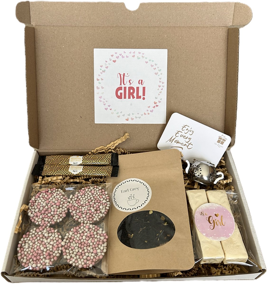 Baby It's a girl thee brievenbus cadeau - theezeefje - nougat - honing - chocolade