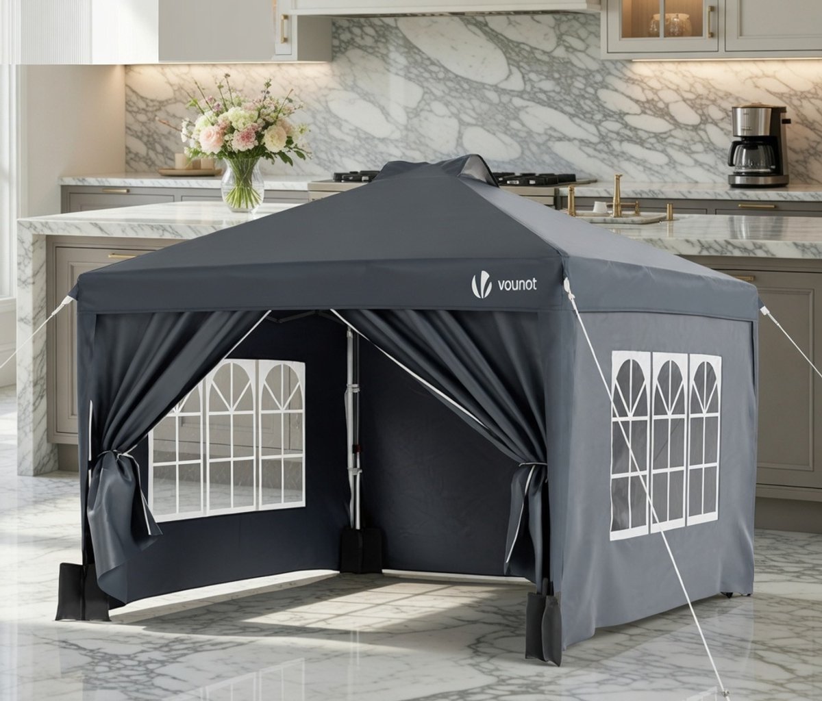 Luxe Pop-Up Tuinpaviljoen 3x3m – Waterdicht, UV-Bestendig, Ademend, In Hoogte Verstelbaar, Met Afneembare Zijkanten, Eenvoudig Op te Zetten, Inclusief Draagtas – Grijs Medahomestore