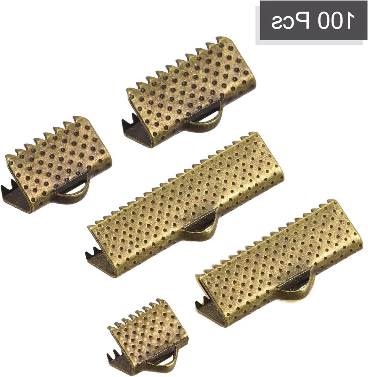 100 Stuks Krimpklemmen voor Ribbons en Koorden, 8mm tot 25mm, Ideaal voor Sieraden Maken, Armbanden en Kettingen, Koperkleurig