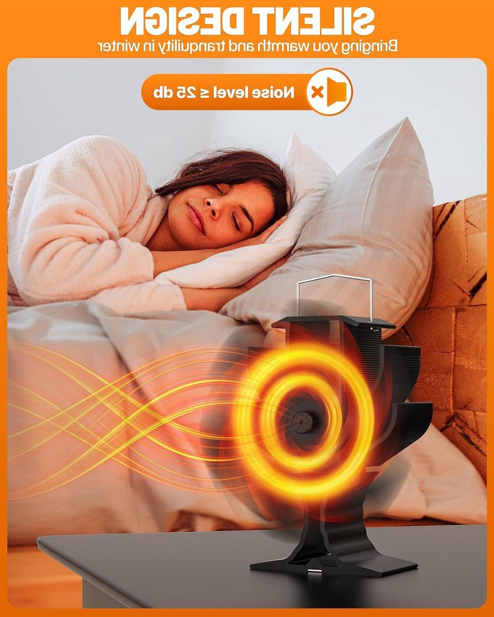 Houtkachel Ventilator - Warmte Ventilator Kachel - Warmte Verdelen - Speciale Beugel Buddy Heater - 6 Bladen - Zwart