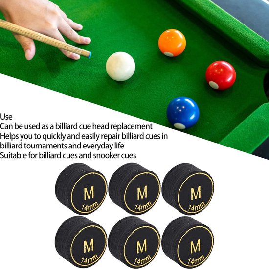 Byshayne- Biljartkeu Tips 14mm - 6 Stuks - PU Leer - Vervangtips - Duurzaam - Geschikt voor Biljart/Snooker - Compact en Lichtgewicht van Byshayne — afbeelding 3