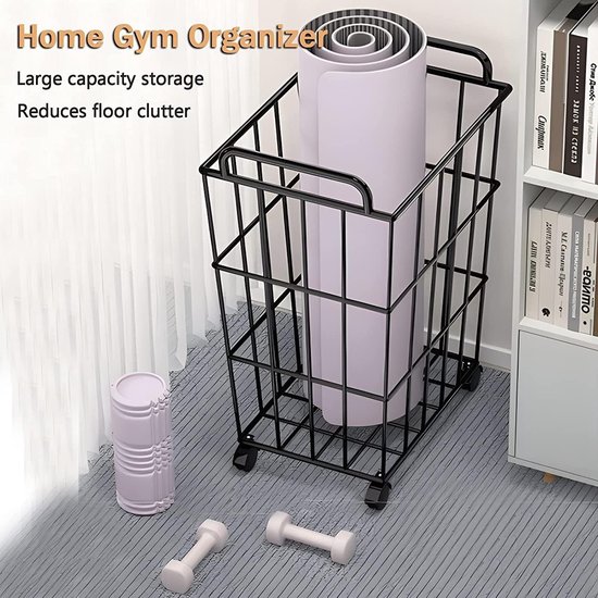 Yogamathouder - Gymnastiekmand Organizer - Fitnessruimte Opbergen - Met Wielen en Handvat - 38 x 28 x 54 cm - Zwart — afbeelding 2