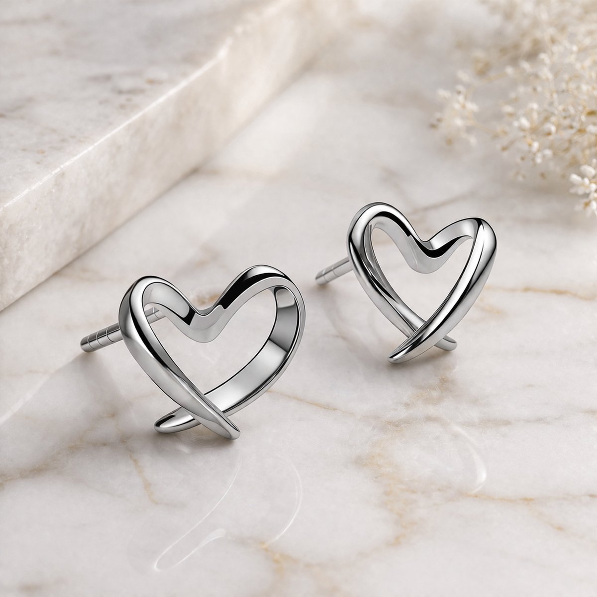 Brendoe - Oorbellen - moederdag - 925 Zilver - Lijn Hart - Nikkelvrij – moederdag cadeautje