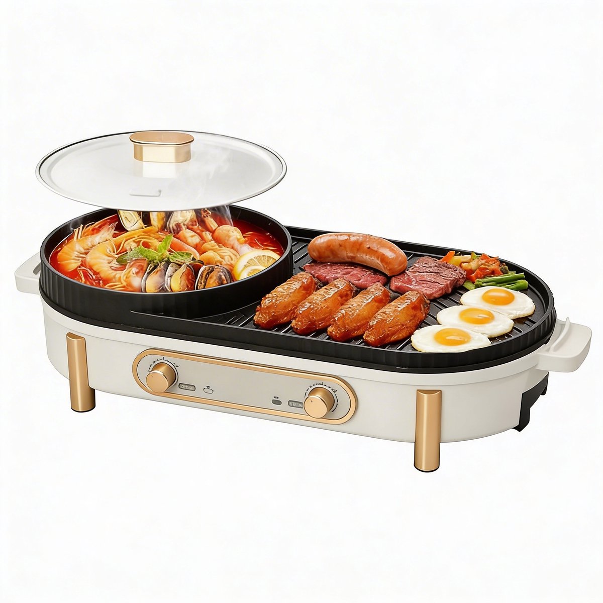 Hotpot Elektrisch 2-in-1 Grill & Fondue voor Gezellige Diners – Hotpot Elektrisch met Koreaanse BBQ Grillplaat & Regelbare Temperatuur – Korean BBQ Multifunctioneel & Rookloos Design | Ideaal voor 4 Personen & Thuisgebruik
