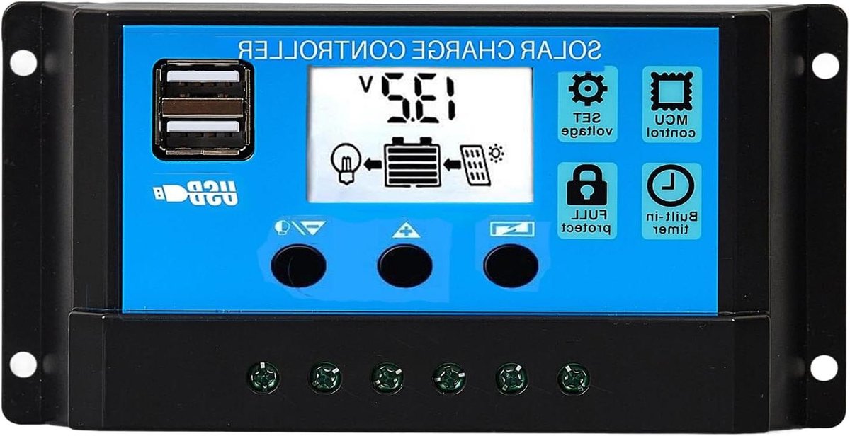 Laadregelaar Zonne-energie - Solar Controller PWM - Energie Beheer - Dubbele USB-poort - 20 A 12V/24V - Zwart