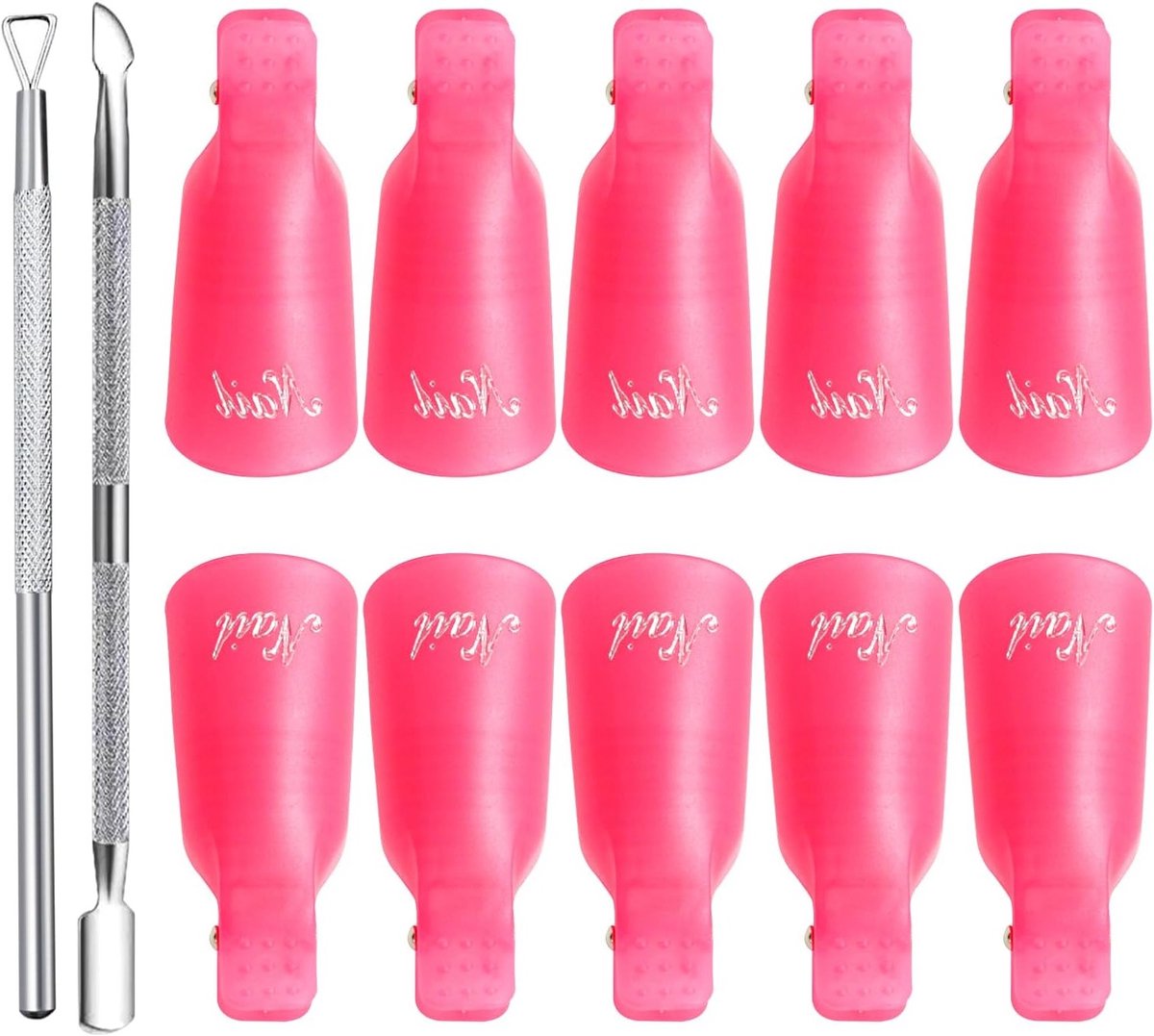 Nail Soak Clips voor het Verwijderen van Nagellak, 10 Stuks, Inclusief 2 Cuticle Pushers voor UV Gel en Acrylnagels