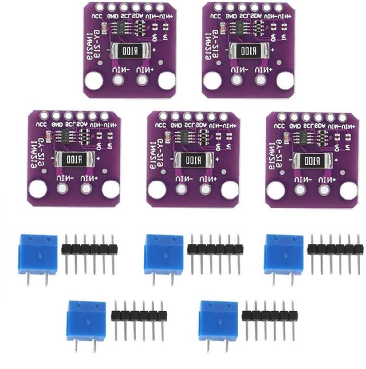 Stroomsensormodule GY INA219 I2C-interface - Set van 5Elektronische stroomsensormodule met laag stroomverbruikI2C/SMBUS Power Monitor