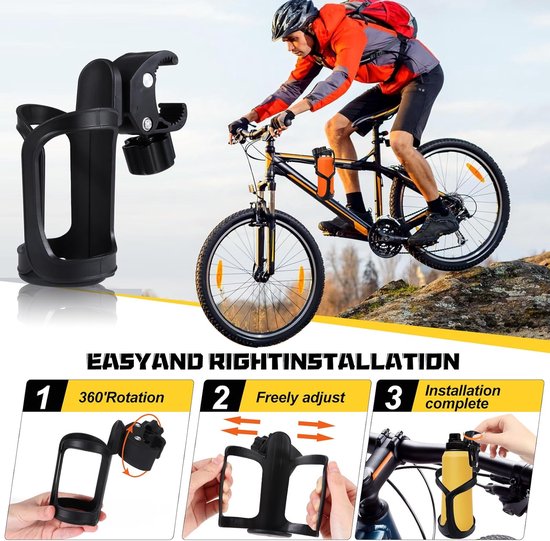 Draaibare bidonhouder voor op de fiets zwart - 360 graden draaibare sterke fiets bekerhouder - snel los te maken fiets bidonhouder - Fiets bidonhouder - lichtgewicht - Geschikt voor Drinkflessen en Babyflesjes - op Stuur of Mountainbike — afbeelding 3
