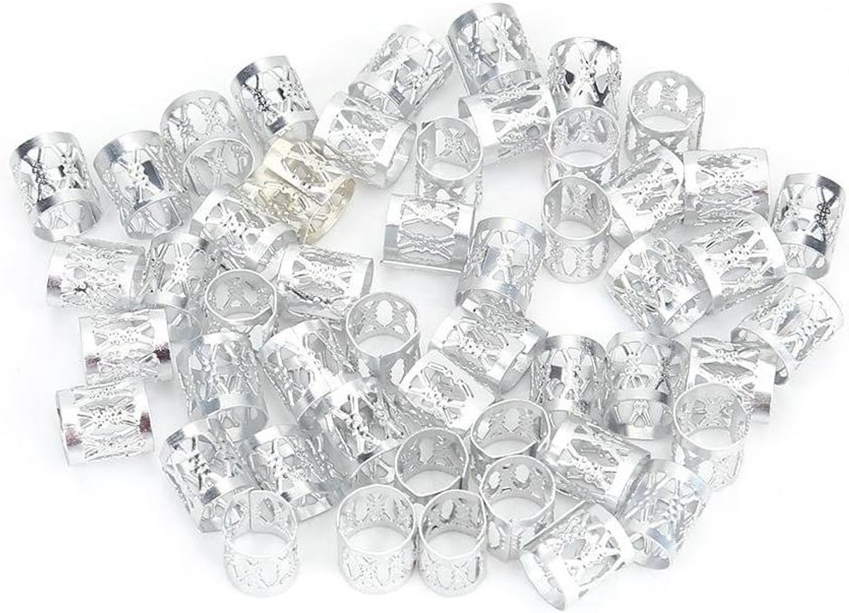 Verstelbare metalen ringen voor haaraccessoires, 3 soorten haarvlecht kralen voor stijlvolle haarversiering en decoratie in zilver