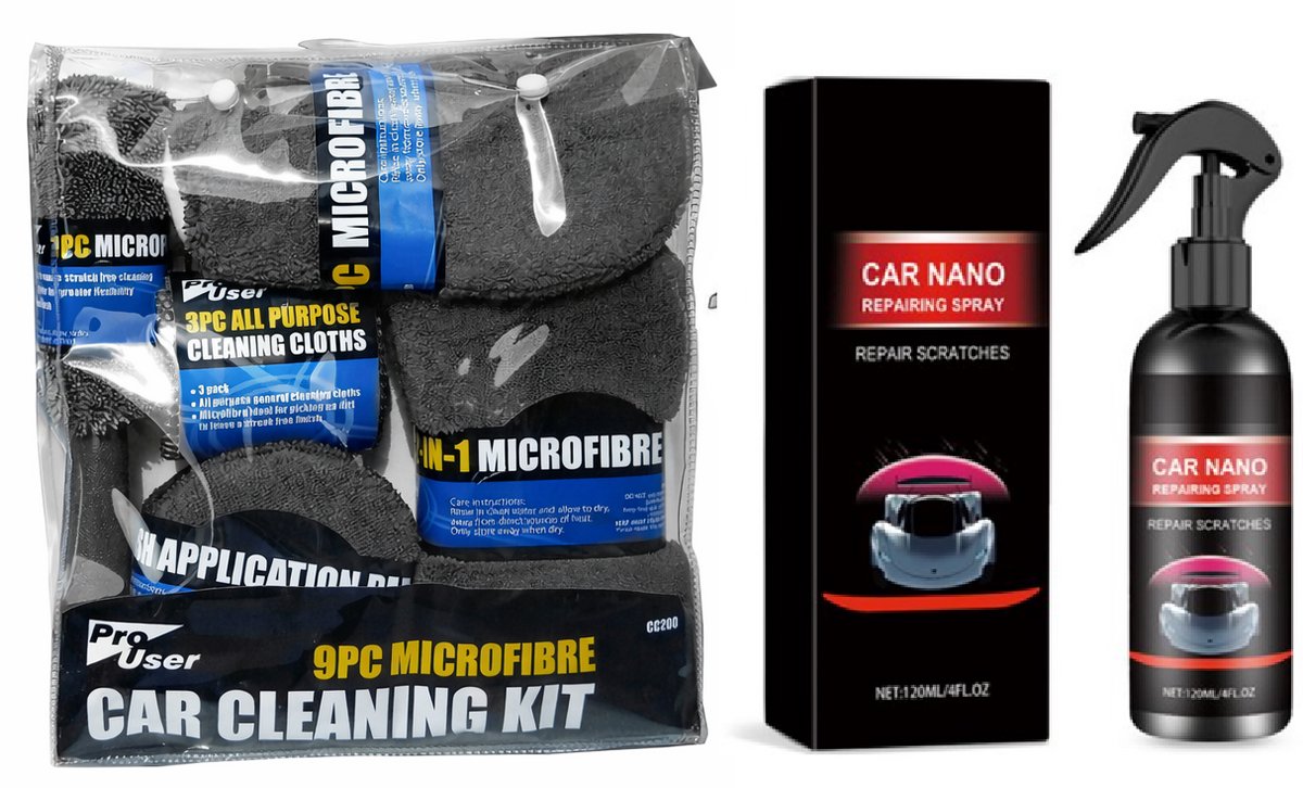TLVX Auto Schoonmaak Set Incl. 120ml Nano Coating Spray Fles / Car Cleaning Kit / Krasvrij Wassen / Professionele Autoreiniging / Ultieme Glans / Keramisch / Velgen Schoonmaken / Microvezel Washand / Borstel / Spons / Doeken / Polish Pads / 12-Delig – foto 2