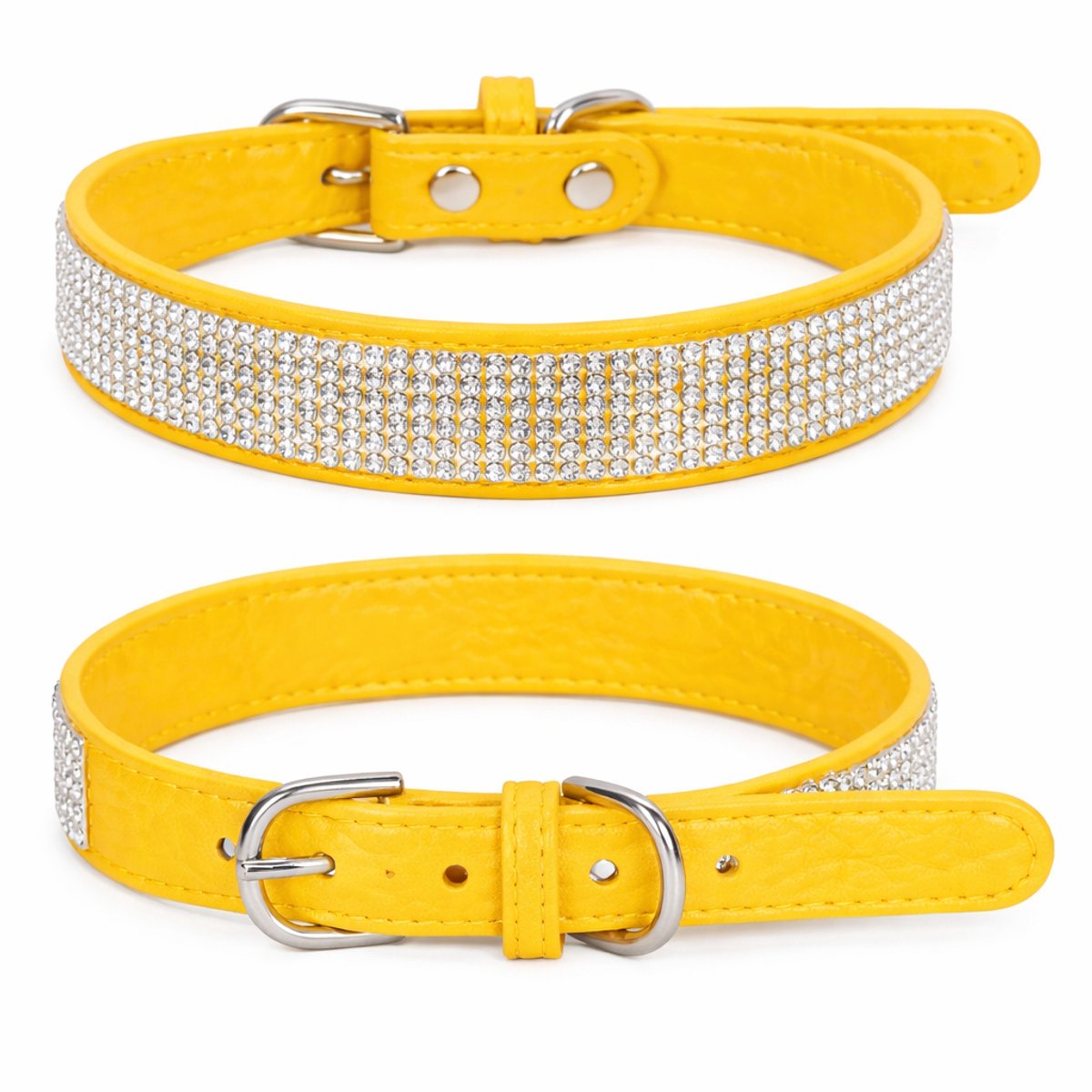 Honden halsband Geel - Halsband Honden met Glitter en Strass - Geel maat S - Luxe Honden Halsband - Petshop Seven®