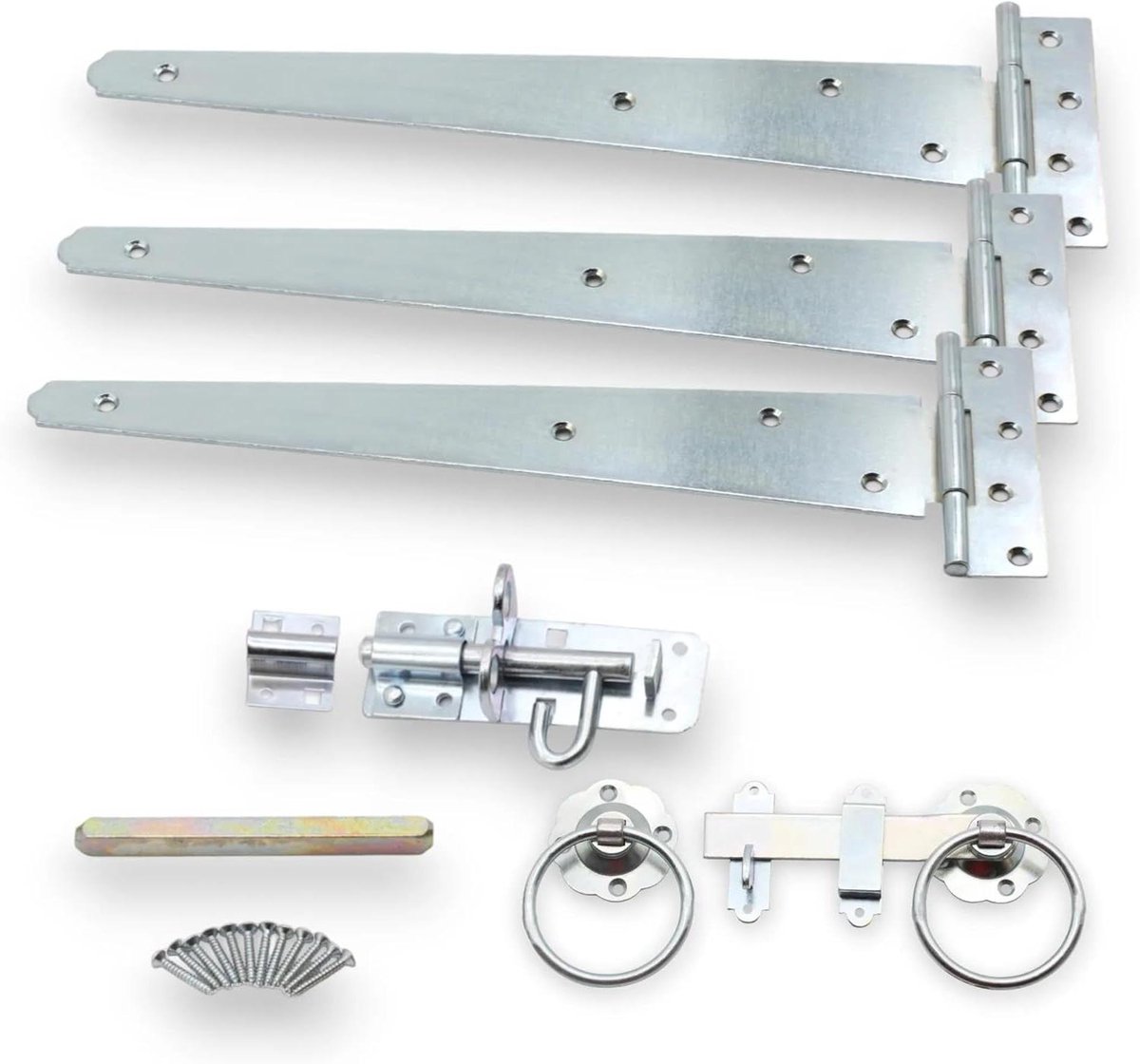 Poort Scharnier Set - Hek Beslag Kit - Tuinpoort Beveiligen - Zink Coating - 38 x 11.5 cm 